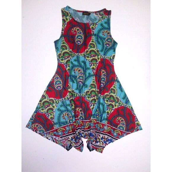 Reborn Womens dress paisley teal red Sz M Asymmetrical Sleeveless Multicolor EUC - Picture 12 of 12